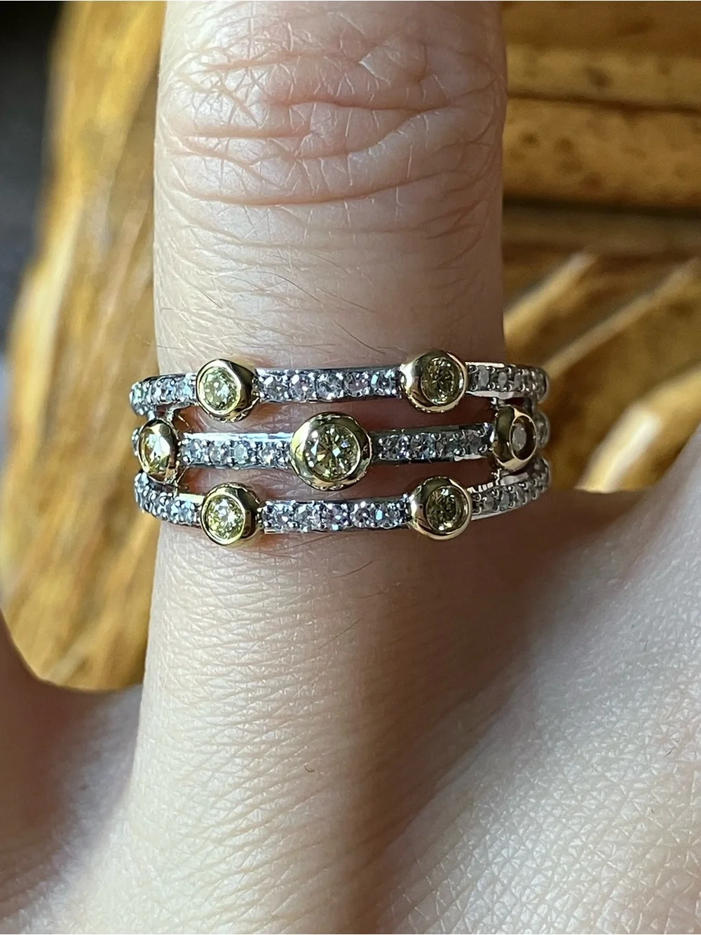 Lab Grown Yellow and White Diamond Ring Size 6.75